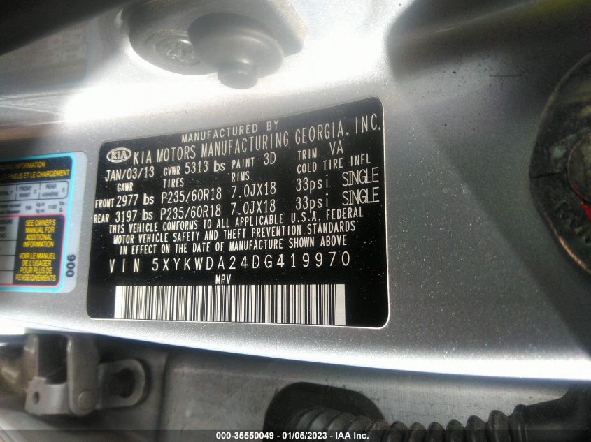 2013 KIA SORENTO SX - 5XYKWDA24DG419970