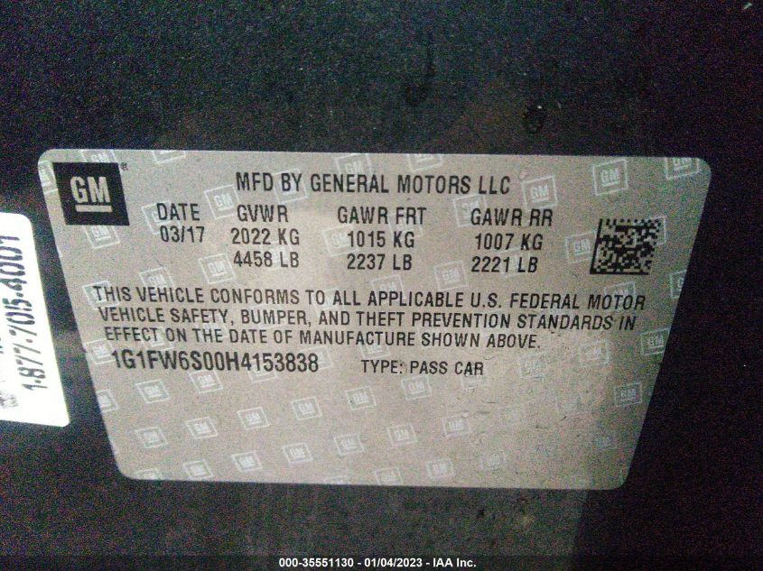 2017 CHEVROLET BOLT EV LT 1G1FW6S00H4153838