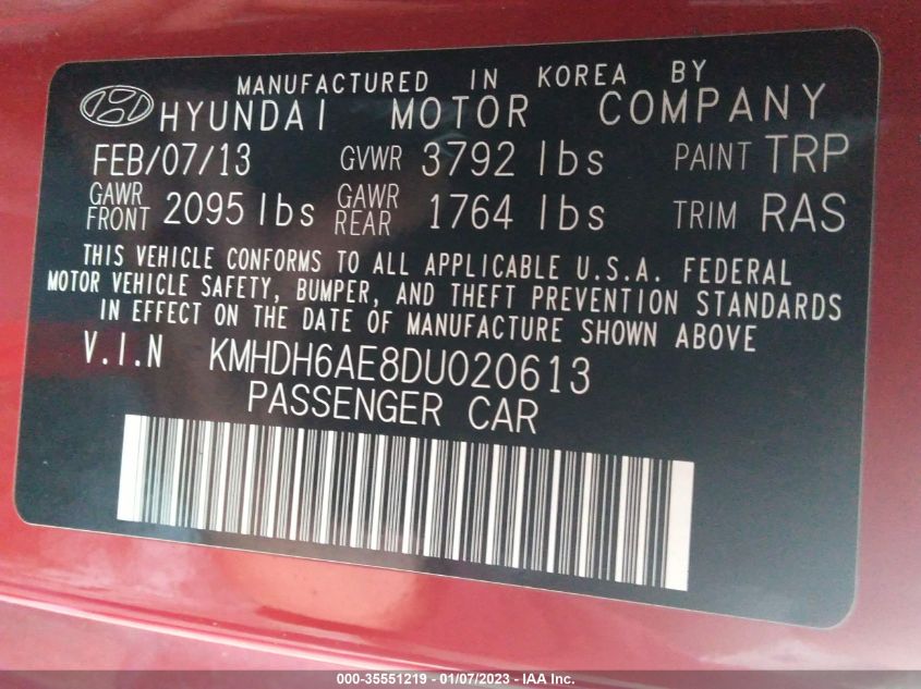 2013 HYUNDAI ELANTRA COUPE GS KMHDH6AE8DU020613