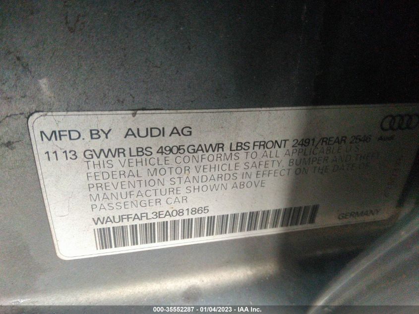 2014 AUDI A4 PREMIUM PLUS WAUFFAFL3EA081865