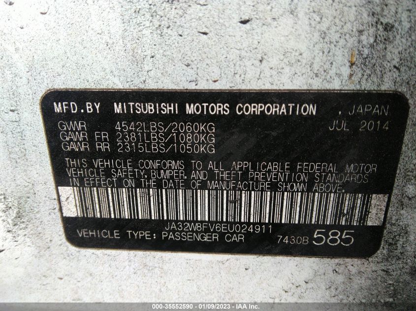 2014 MITSUBISHI LANCER EVOLUTION GSR JA32W8FV6EU024911