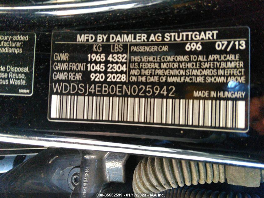 2014 MERCEDES-BENZ CLA-CLASS CLA 250 - WDDSJ4EB0EN025942