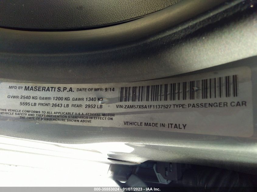 2015 MASERATI GHIBLI ZAM57XSA1F1137527