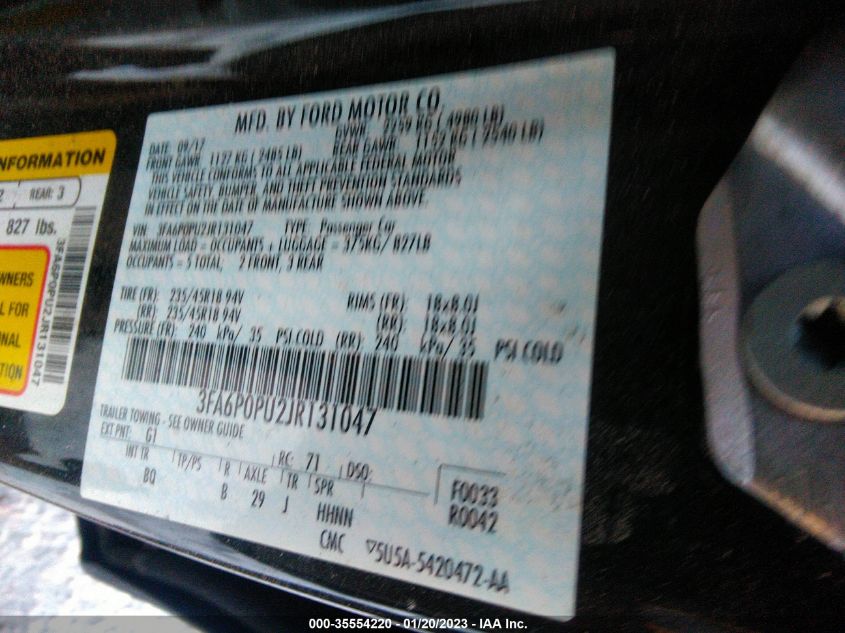 2018 FORD FUSION ENERGI SE - 3FA6P0PU2JR131047