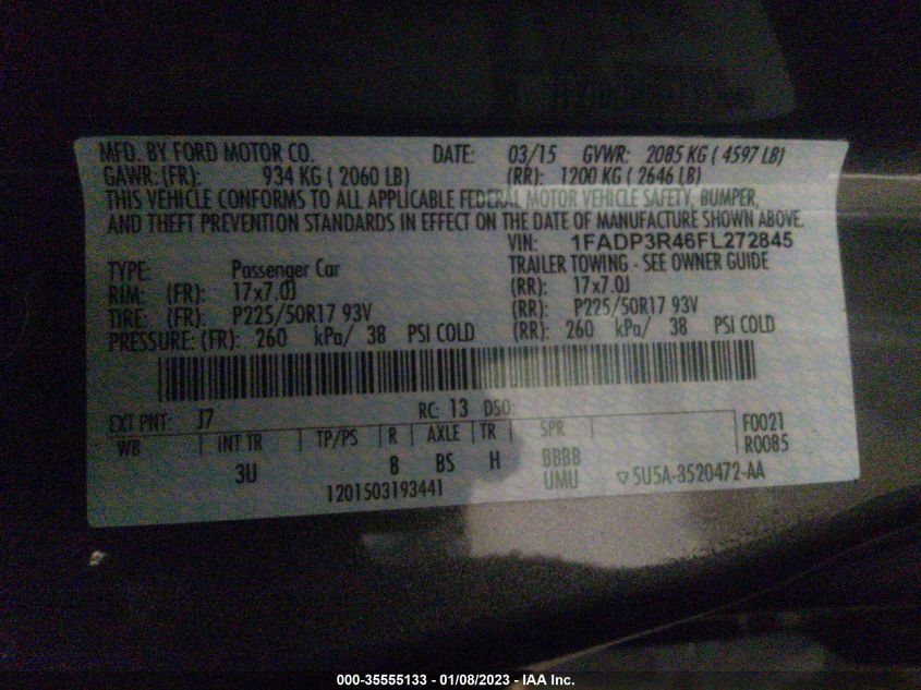 2015 FORD FOCUS ELECTRIC 1FADP3R46FL272845