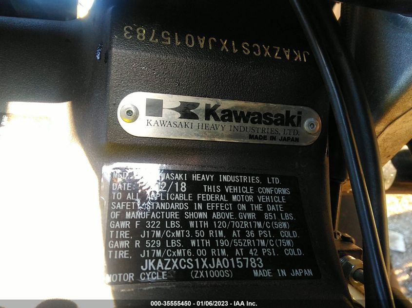 2018 KAWASAKI ZX1000 S JKAZXCS1XJA015783