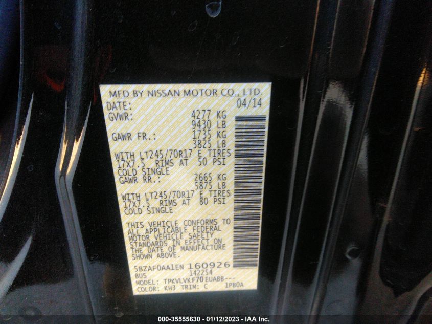 2014 NISSAN NVP SL 5BZAF0AA1EN160926