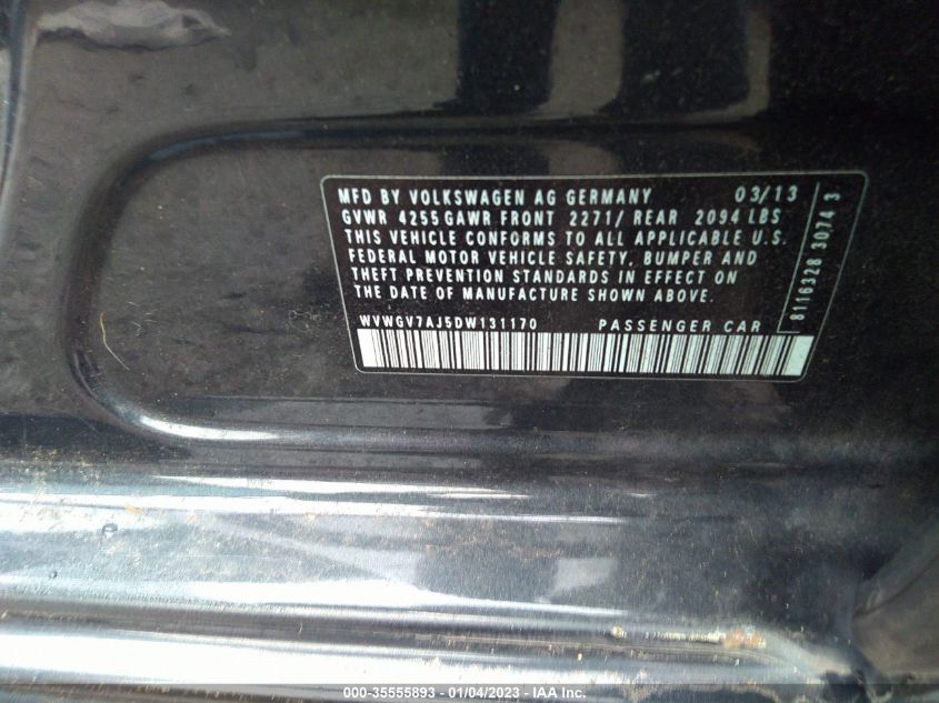 2013 VOLKSWAGEN GTI WOLFSBURG WVWGV7AJ5DW131170