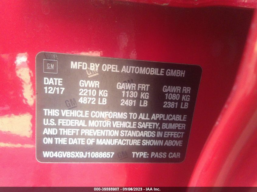 2018 BUICK REGAL TOURX ESSENCE W04GV8SX9J1088657