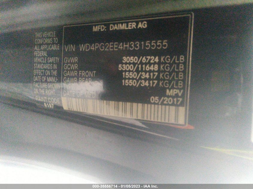 2017 MERCEDES-BENZ METRIS PASSENGER VAN WD4PG2EE4H3315555