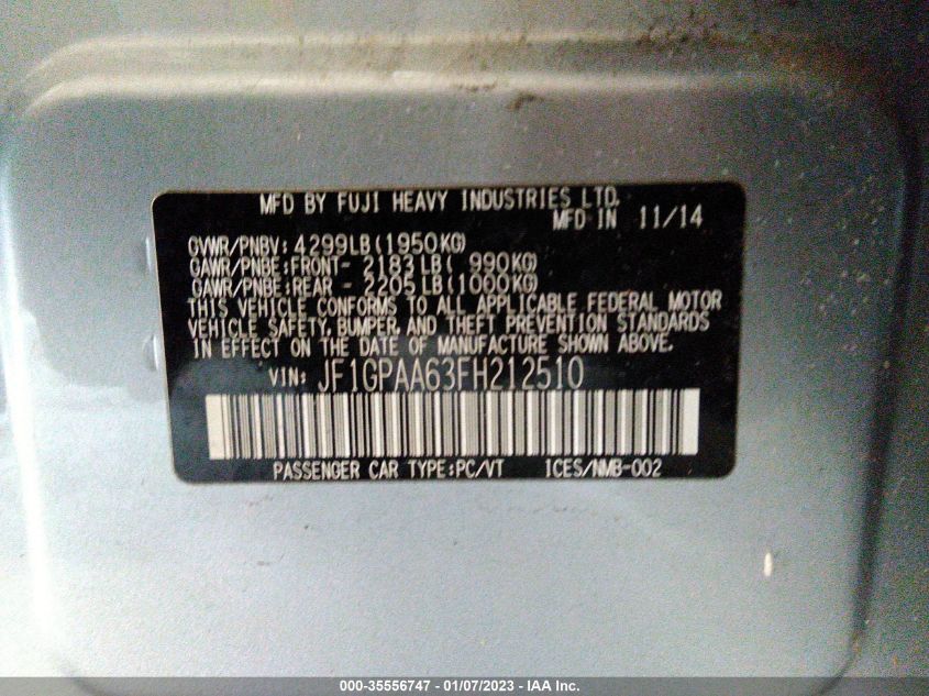 2015 SUBARU IMPREZA WAGON 2.0I JF1GPAA63FH212510