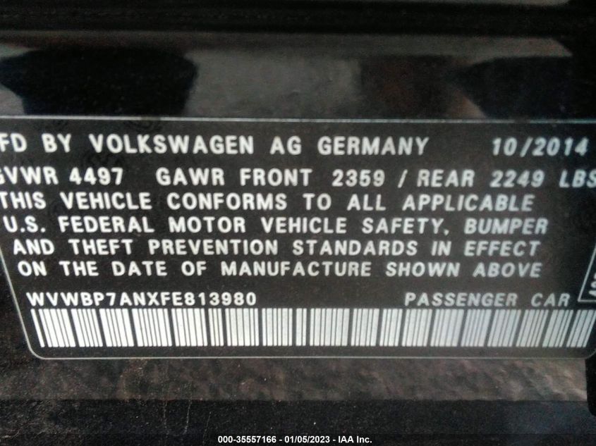 2015 VOLKSWAGEN CC SPORT WVWBP7ANXFE813980