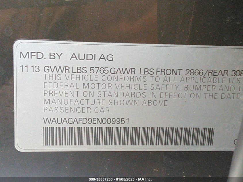 2014 AUDI A8 3.0T WAUAGAFD9EN009951