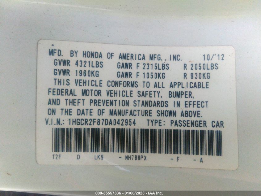 2013 HONDA ACCORD SDN EX-L 1HGCR2F87DA042954
