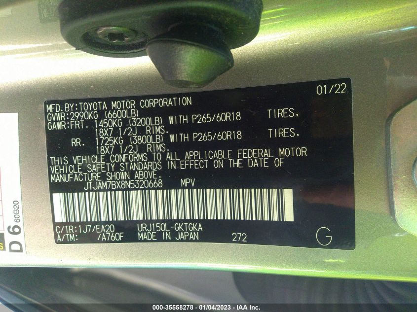 2022 LEXUS GX GX 460 PREMIUM JTJAM7BX8N5320668