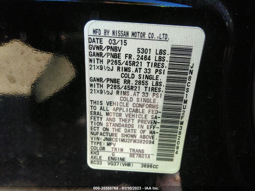 2015 INFINITI QX70 - JN8CS1MU2FM382094
