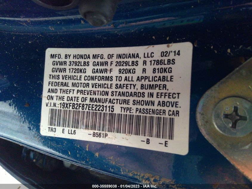 2014 HONDA CIVIC SEDAN EX - 19XFB2F87EE223115