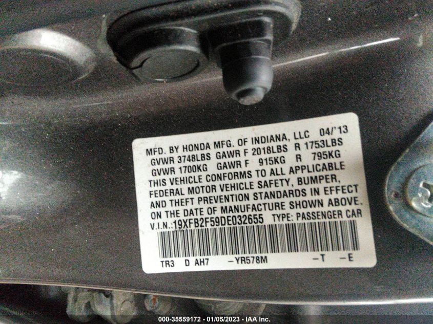 2013 HONDA CIVIC SDN LX 19XFB2F59DE032655