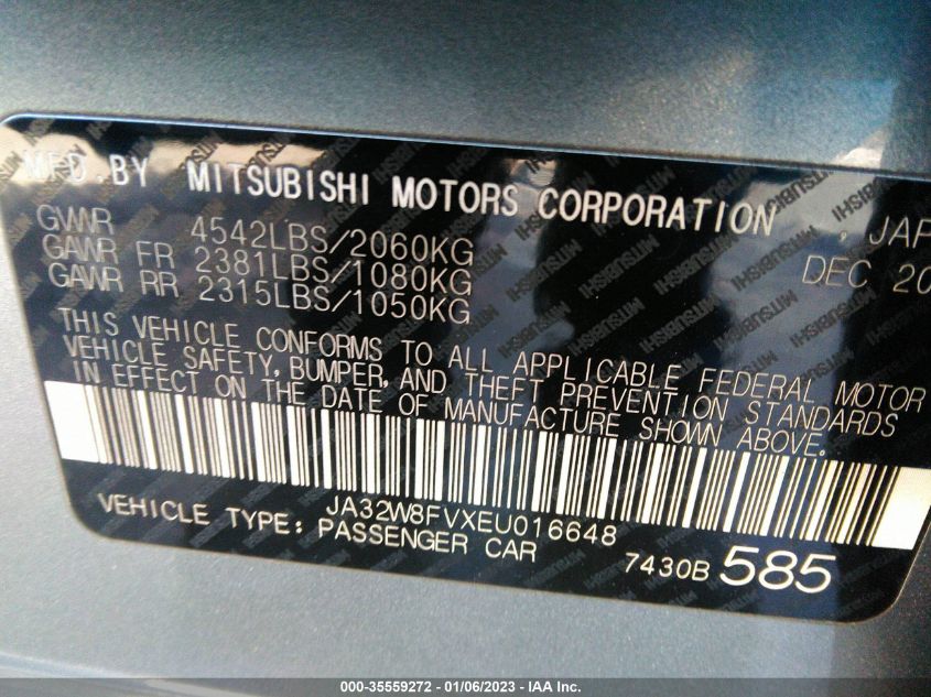 2014 MITSUBISHI LANCER EVOLUTION GSR JA32W8FVXEU016648