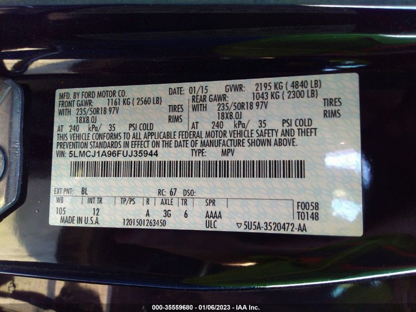 2015 LINCOLN MKC - 5LMCJ1A96FUJ35944