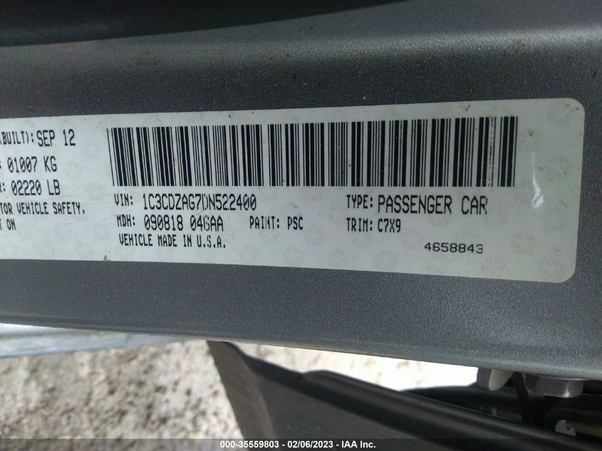 2013 DODGE AVENGER SE V6 1C3CDZAG7DN522400