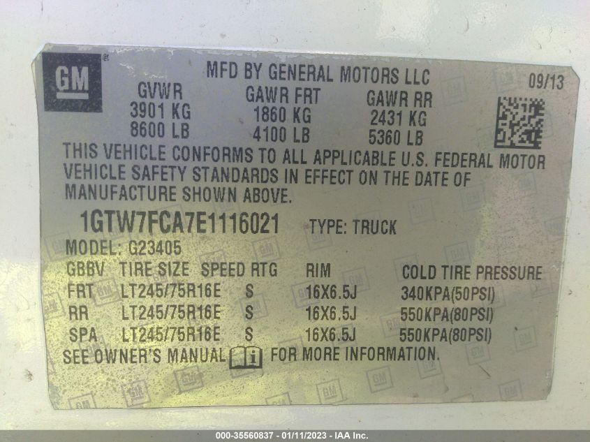 2014 GMC SAVANA CARGO VAN 1GTW7FCA7E1116021