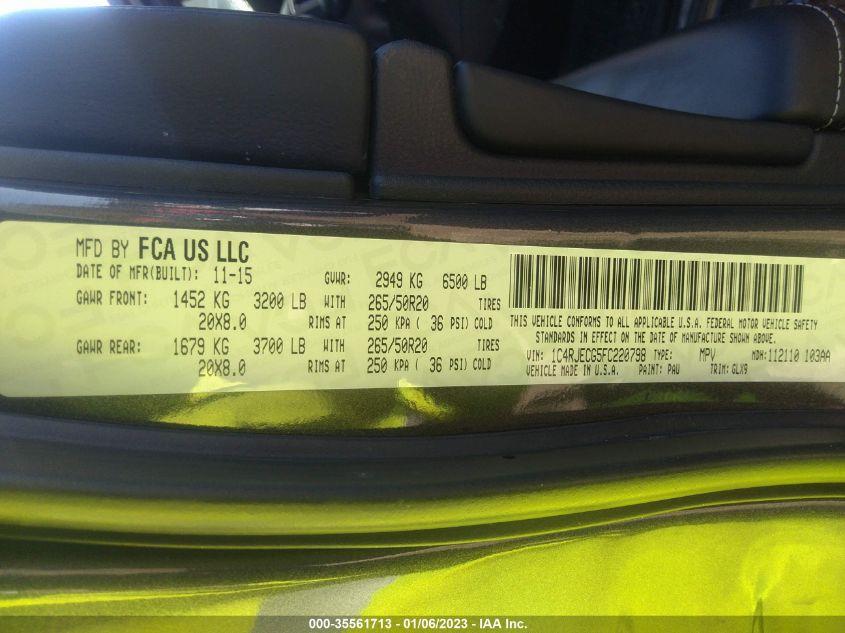 2015 JEEP GRAND CHEROKEE OVERLAND - 1C4RJECG5FC220798