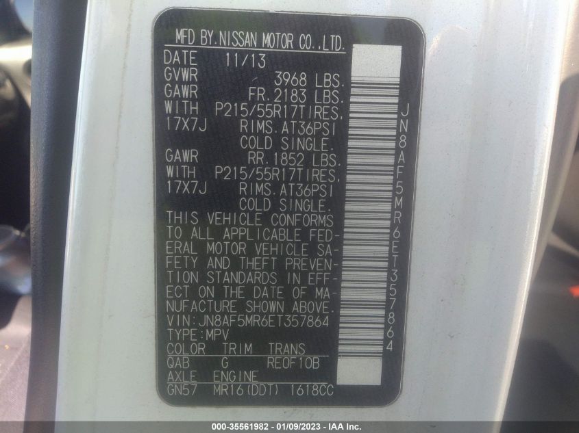 2014 NISSAN JUKE S JN8AF5MR6ET357864