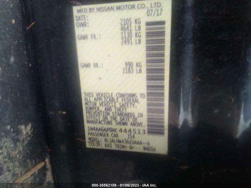 2017 NISSAN MAXIMA PLATINUM - 1N4AA6AP0HC444513