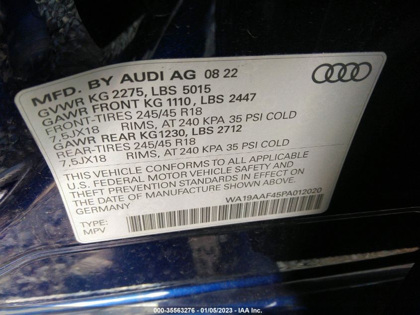 2023 AUDI A4 ALLROAD PRESTIGE WA19AAF45PA012020