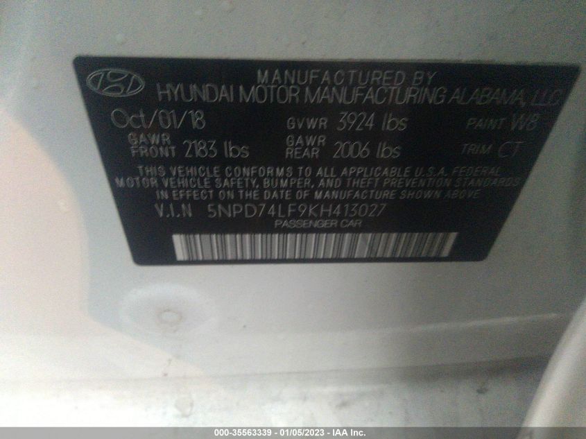 5NPD74LF9KH413027 Hyundai Elantra SE 9