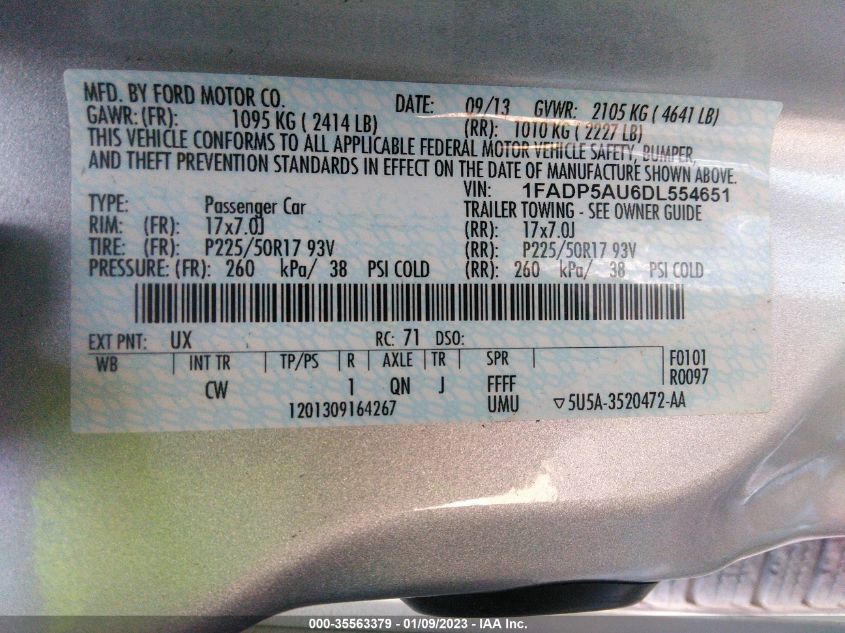 2013 FORD C-MAX HYBRID SE 1FADP5AU6DL554651
