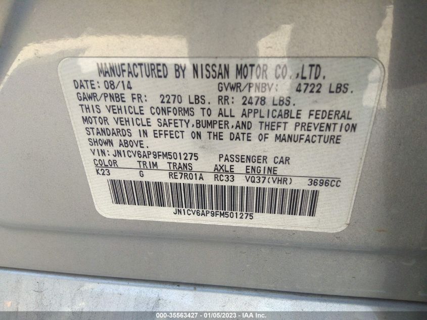 2015 INFINITI Q40 JN1CV6AP9FM501275