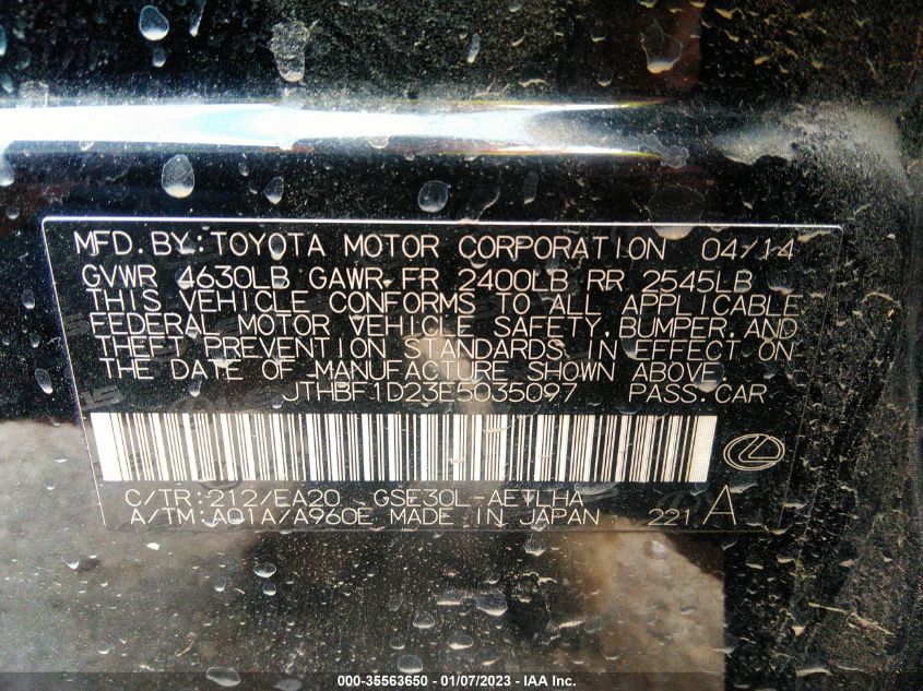 2014 LEXUS IS 250 - JTHBF1D23E5035097