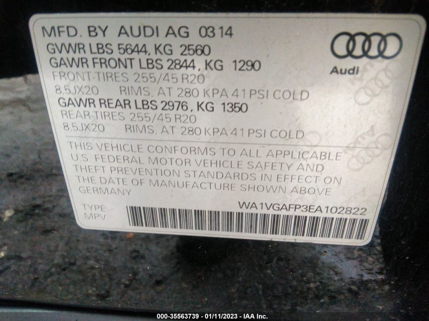 2014 AUDI SQ5 PRESTIGE WA1VGAFP3EA102822
