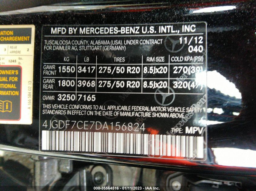 2013 MERCEDES-BENZ GL-CLASS GL 450 4JGDF7CE7DA156824
