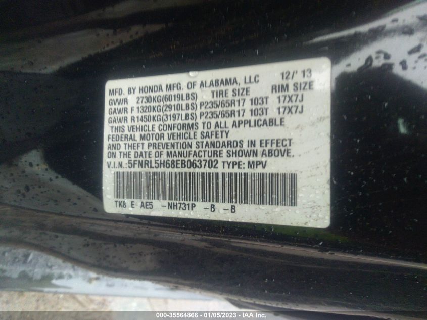 2014 HONDA ODYSSEY EX-L - 5FNRL5H68EB063702