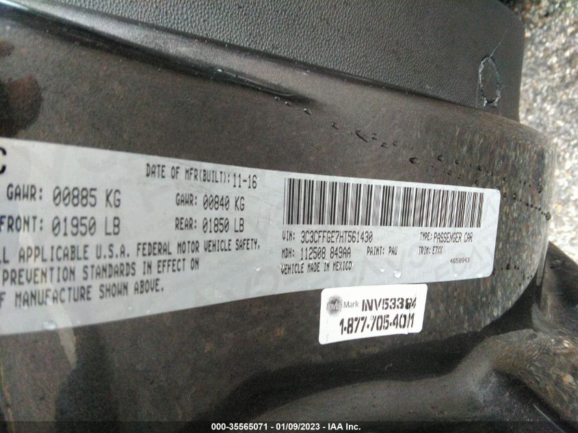 2017 FIAT 500E - 3C3CFFGE7HT561430