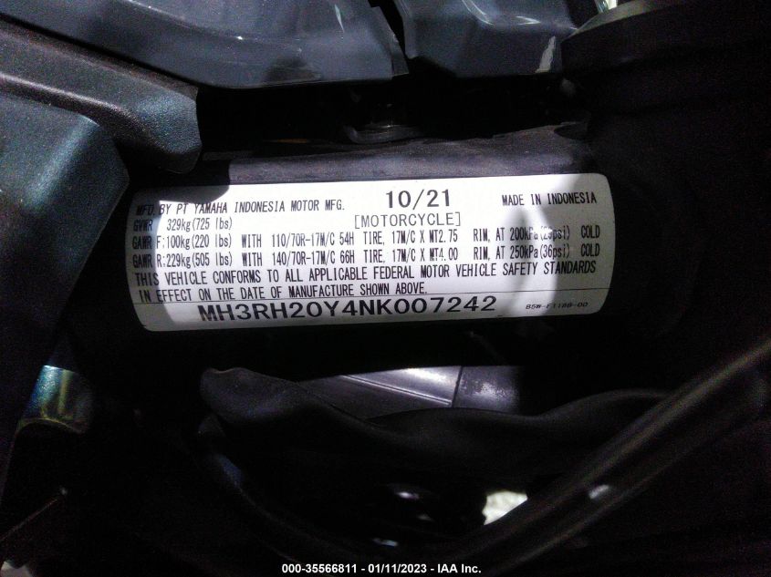 2022 YAMAHA MT-03 MH3RH20Y4NK007242