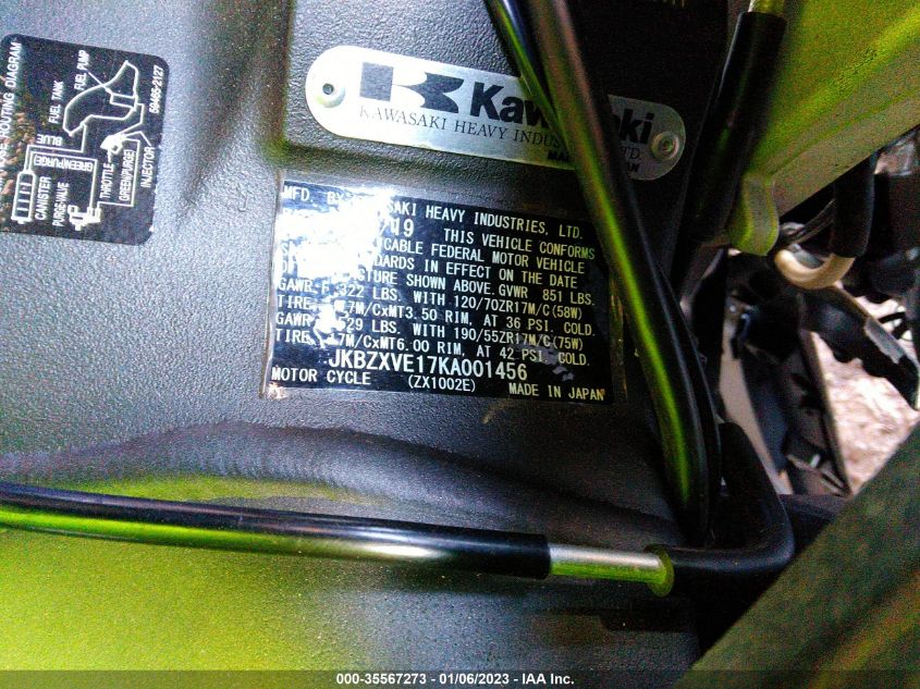 2019 KAWASAKI ZX1002 JKBZXVE17KA001456