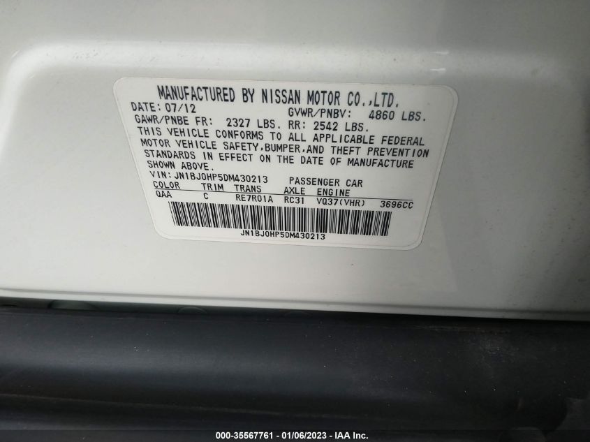 2013 INFINITI EX37 JOURNEY JN1BJ0HP5DM430213