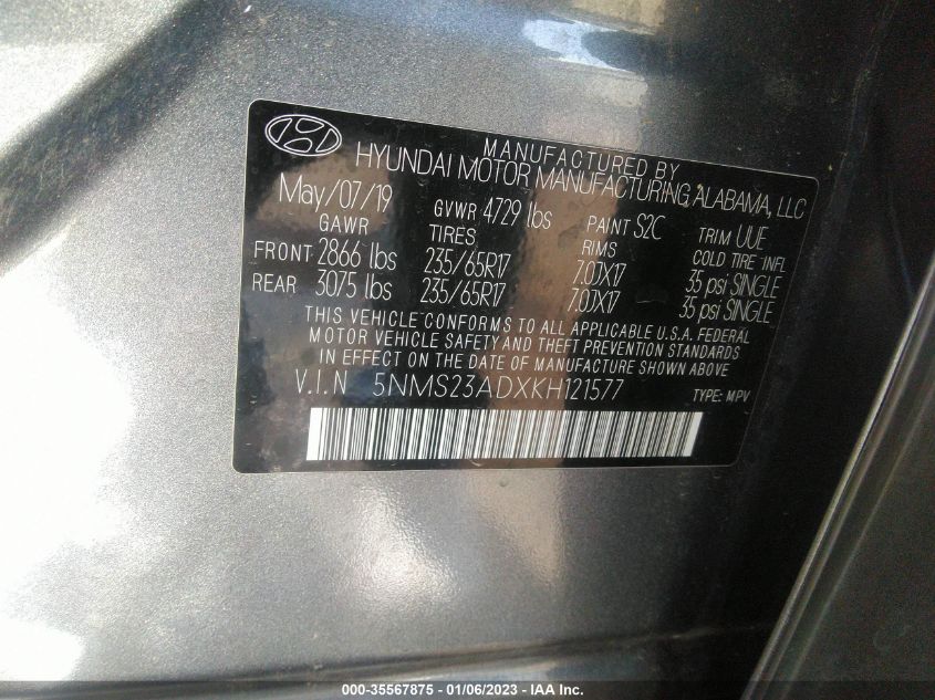 2019 HYUNDAI SANTA FE SE - 5NMS23ADXKH121577