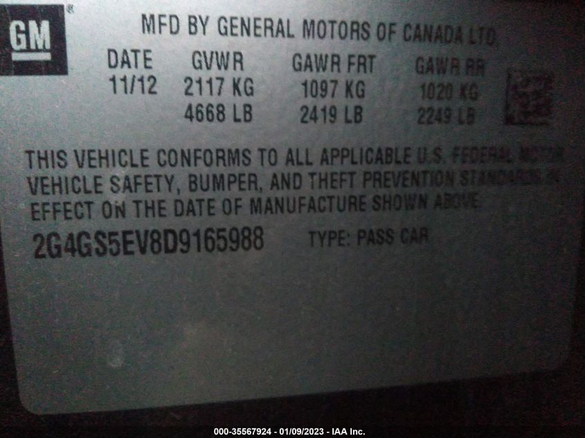 2013 BUICK REGAL TURBO PREMIUM 1 2G4GS5EV8D9165988