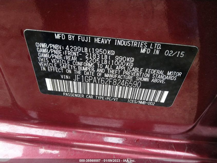 2015 SUBARU IMPREZA WAGON 2.0I SPORT PREMIUM - JF1GPAY62F8246590