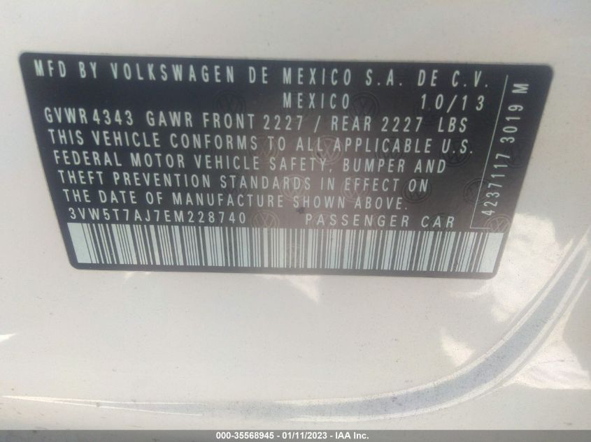 2014 VOLKSWAGEN JETTA SEDAN GLI AUTOBAHN 3VW5T7AJ7EM228740