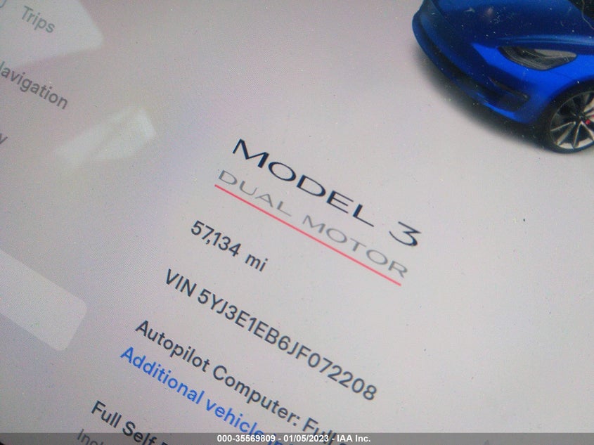 VIN 5YJ3E1EB6JF072208 2018 TESLA MODEL 3 LONG RANGE