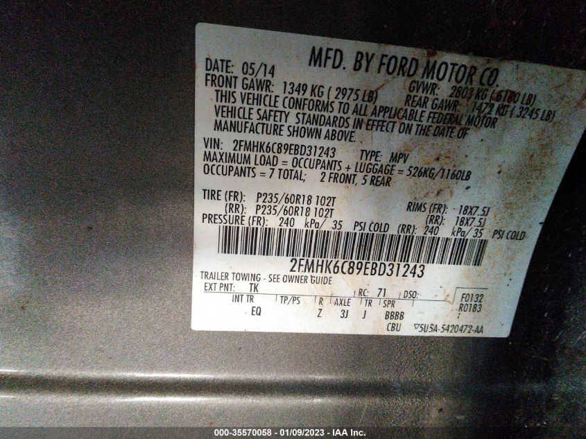 2014 FORD FLEX SEL 2FMHK6C89EBD31243