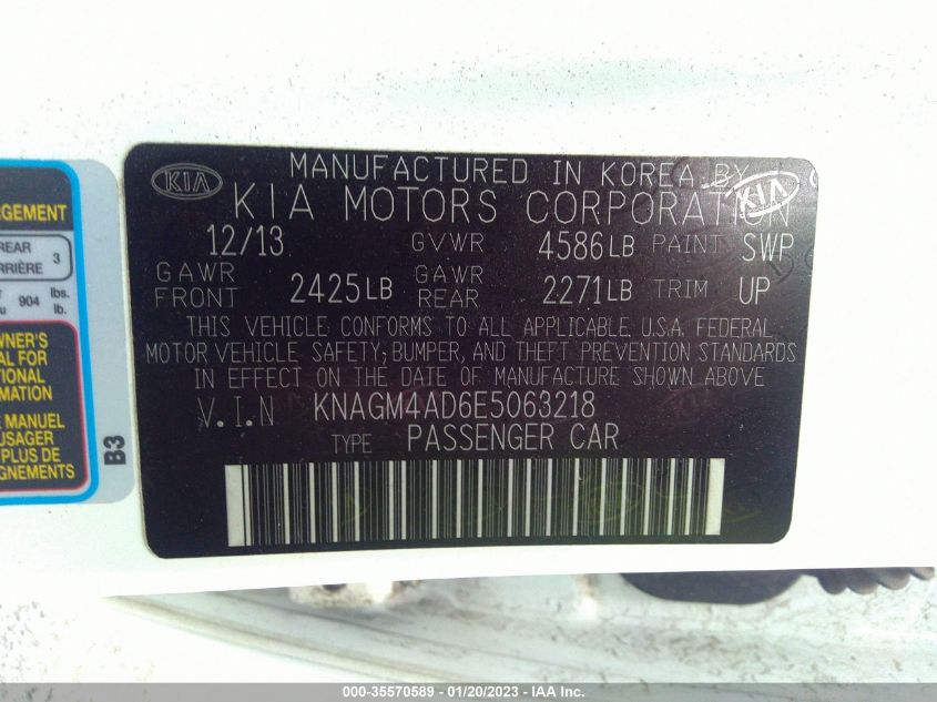 2014 KIA OPTIMA HYBRID LX KNAGM4AD6E5063218