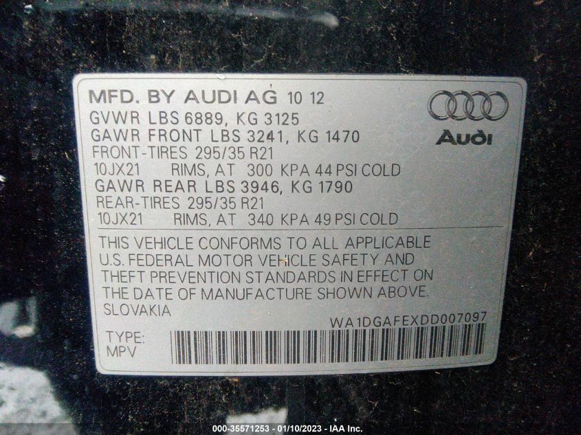 2013 AUDI Q7 3.0T S LINE PRESTIGE WA1DGAFEXDD007097