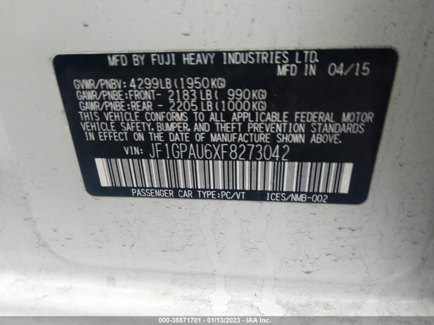 2015 SUBARU IMPREZA WAGON 2.0I SPORT PREMIUM JF1GPAU6XF8273042